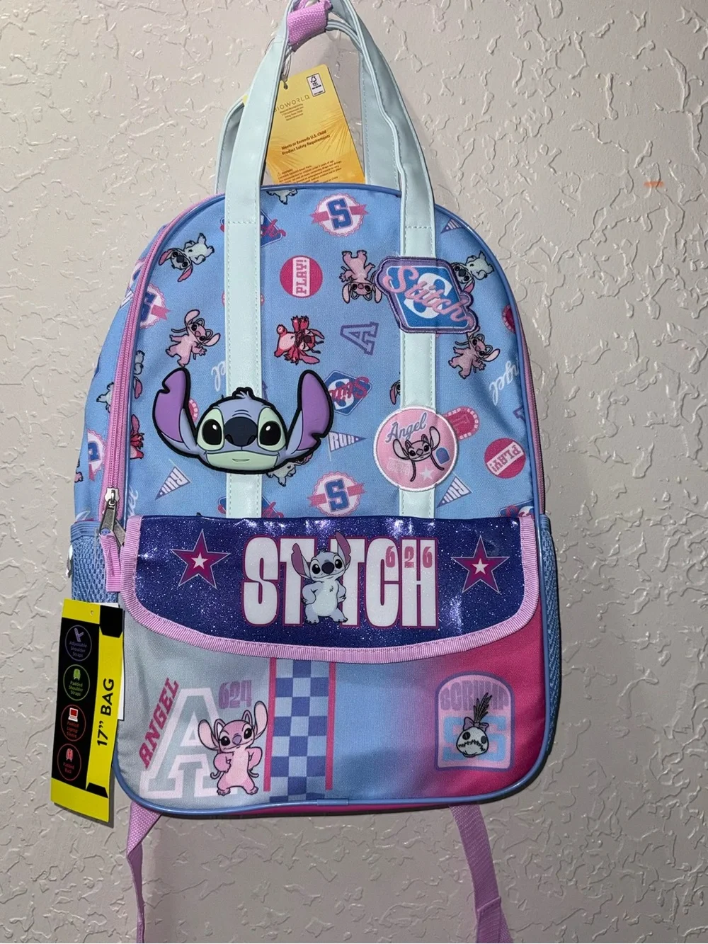 Disney Stitch Kids Backpack - Light Blue & Pink